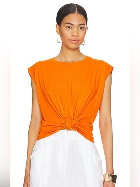 Frame Knot Rolled Tee T-Shirt in Nectarine Orange Size L 100% Cotton Women’s